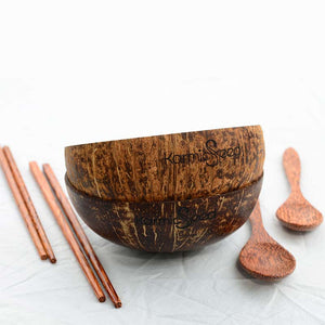 Coconut Bowl Set, Handmade (2 bowls, 2 spoons, 2 chopsticks)